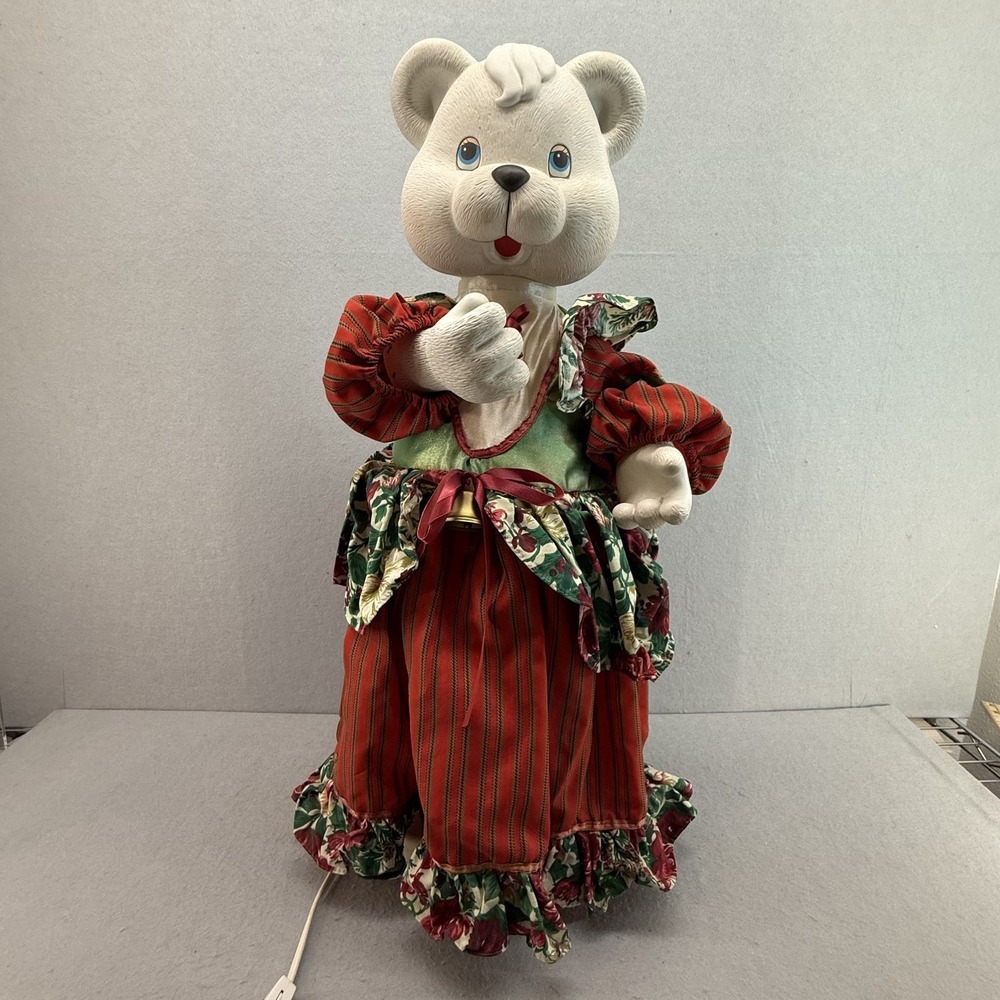 Vtg Telco Motionette Animated Christmas Bear 24" Red Dress Light Up 1993 Works